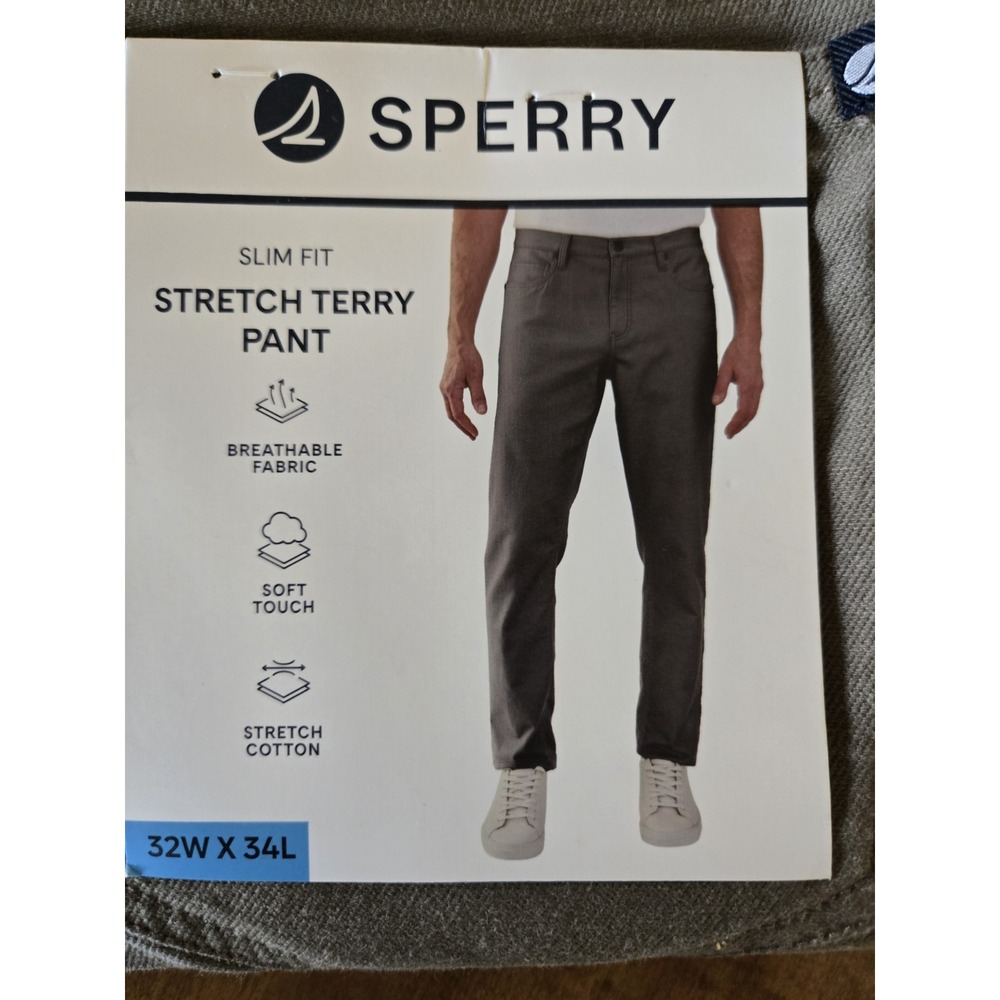 Sperry Men's Stretch Terry Pant 32 X 34 Slim Fit Mushroom Gray NWT New Bargain